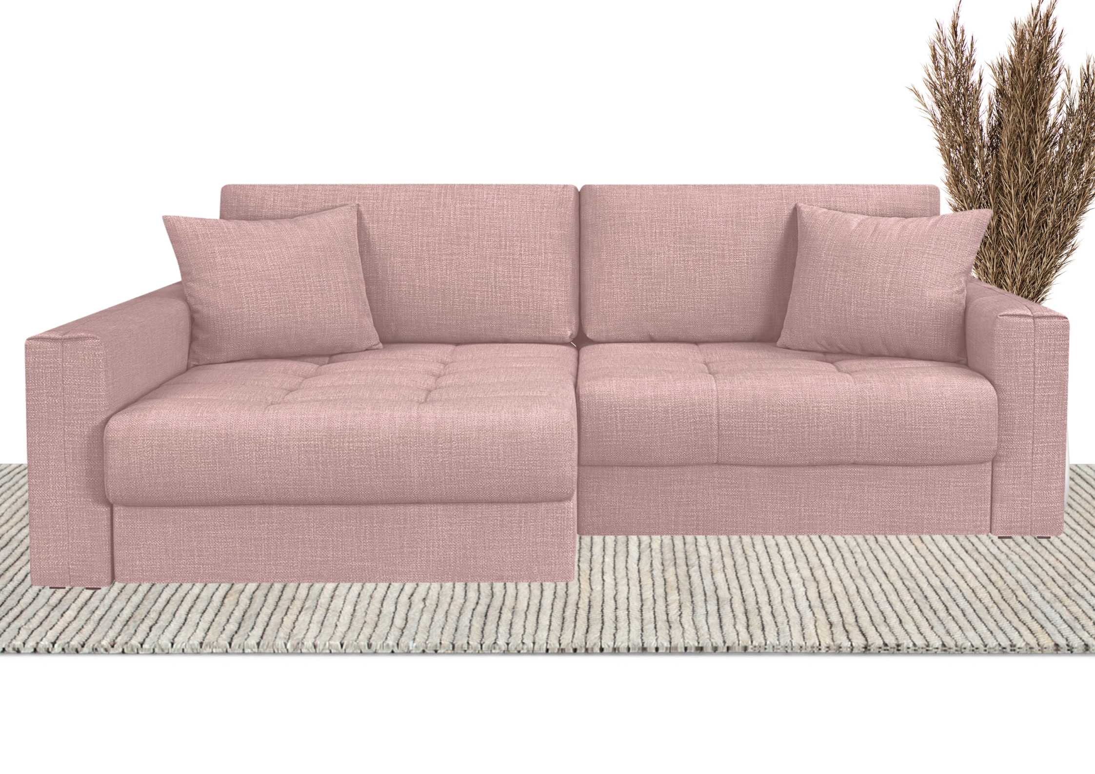 Różowy narożnik modułowy z pikowanym siedziskiem